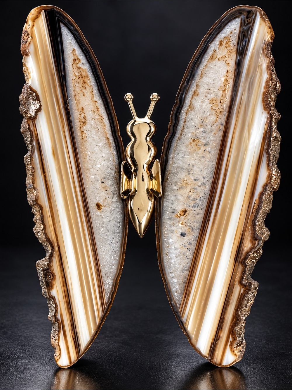 Gold Accent Agate Butterfly Sculpture - Brown & White